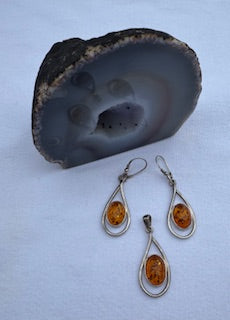 Amber and sterling silver set